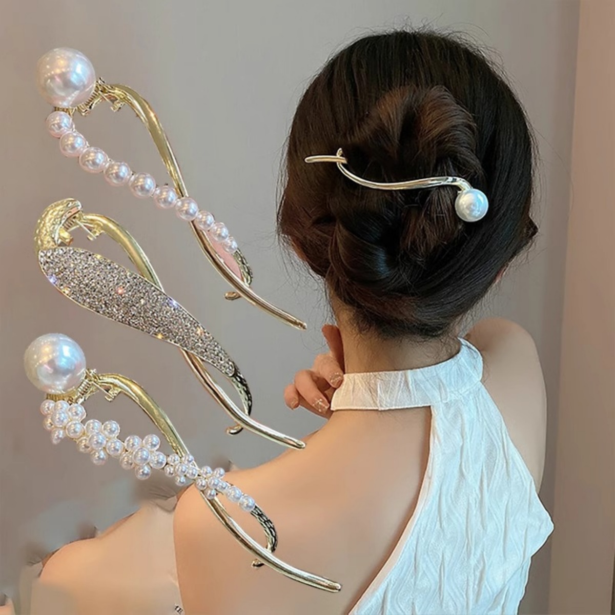 Korean Daily Lifestyle - Elegancka brokatowa perłowa spinka do włosów