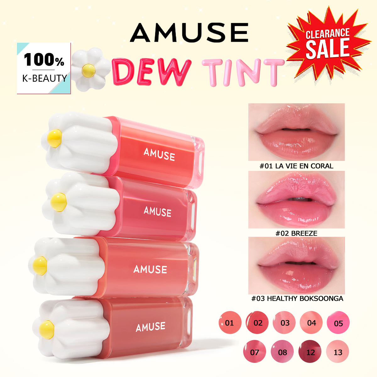 Lip Tint Korean - [Wyprzedaż] AMUSE DEW TINT, Tekstura odczyniona/wodna,