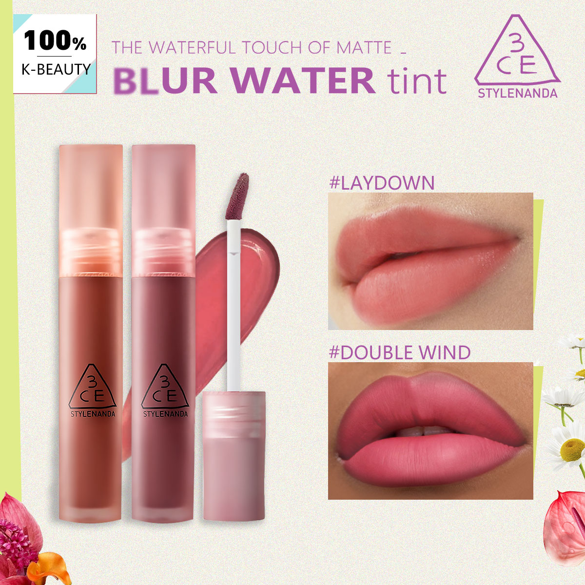 Lip Tint Korean - 3CE BLUR WATER TINT, Kolor o